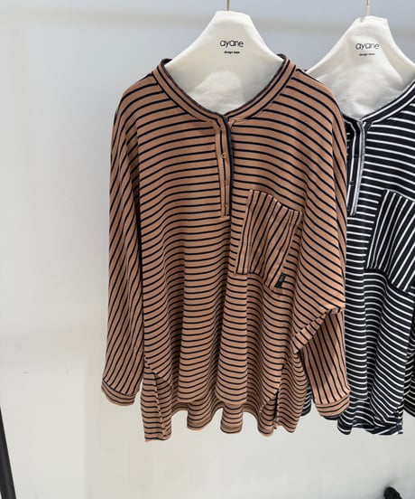 【ayane '26 winter collection】876821 ヘンリーネックボーダーロンT