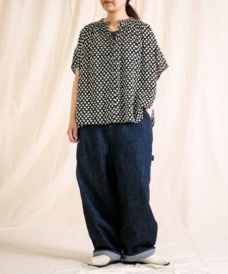 [Brocante / ブロカント]  36-0323X インドプリント(チェック) フロンセシャツ