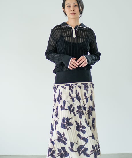 【Lallia Mu】 ロングスリーブメッシュニットポロ 2711452／2月上旬～2月中旬発送予定