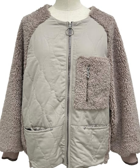 【ayane '26 winter collection】876816 ボア×中綿キルトノーカラーブルゾン