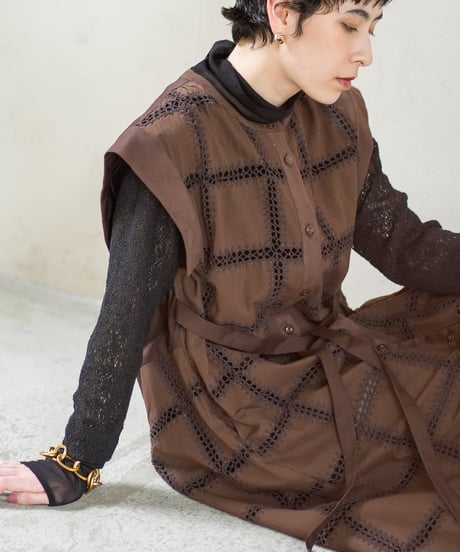 【Lallia Mu】2613374 クロッシェチェックパネルワンピース