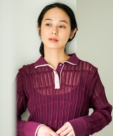 【Lallia Mu】 ロングスリーブメッシュニットポロ 2711452／2月上旬～2月中旬発送予定