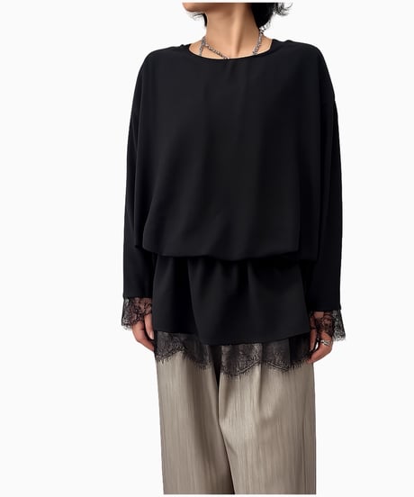 【siro de la bonte 26AW】R653209 hightwist smooth 2way lace docking pullover