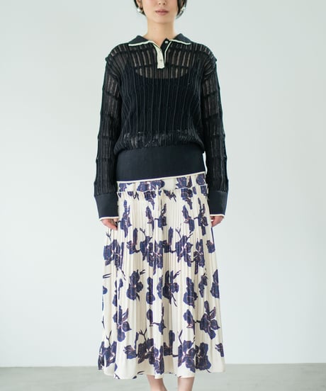 【Lallia Mu】 ロングスリーブメッシュニットポロ 2711452／2月上旬～2月中旬発送予定
