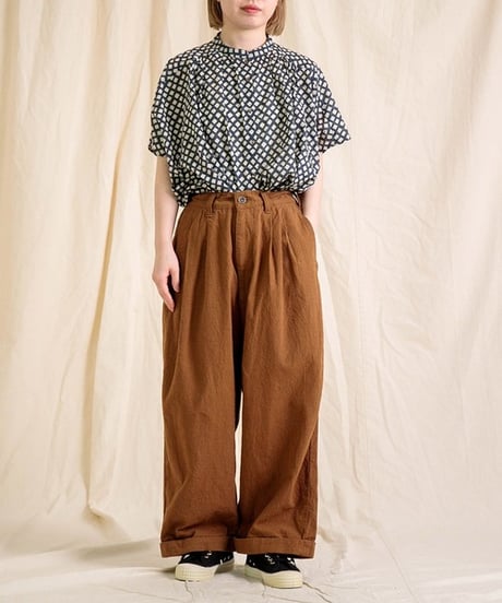 [Brocante / ブロカント]  36-0323X インドプリント(チェック) フロンセシャツ