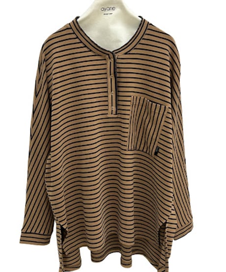 【ayane '26 winter collection】876821 ヘンリーネックボーダーロンT