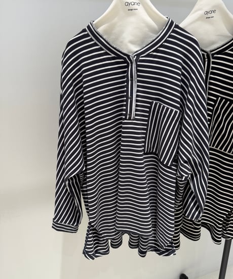 【ayane '26 winter collection】876821 ヘンリーネックボーダーロンT