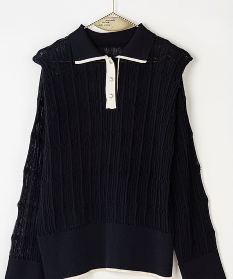 【Lallia Mu】 ロングスリーブメッシュニットポロ 2711452／2月上旬～2月中旬発送予定