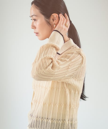 【Lallia Mu】 ロングスリーブメッシュニットポロ 2711452／2月上旬～2月中旬発送予定