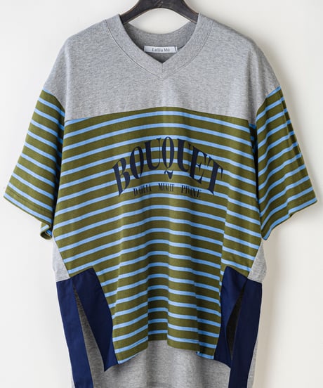 【Lallia Mu】 VネックボーダービックTシャツ 2711536／3月上旬～3月中旬発送予定