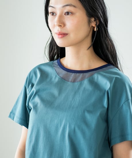 【Lallia Mu】 オーガンジーネックバイカラーカットソー 2711534／3月上旬～3月中旬発送予定