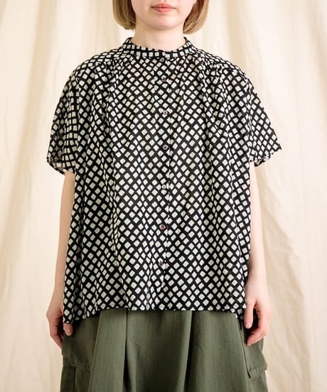 [Brocante / ブロカント]  36-0323X インドプリント(チェック) フロンセシャツ
