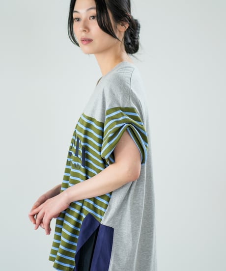 【Lallia Mu】 VネックボーダービックTシャツ 2711536／3月上旬～3月中旬発送予定