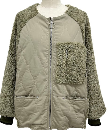 【ayane '26 winter collection】876816 ボア×中綿キルトノーカラーブルゾン