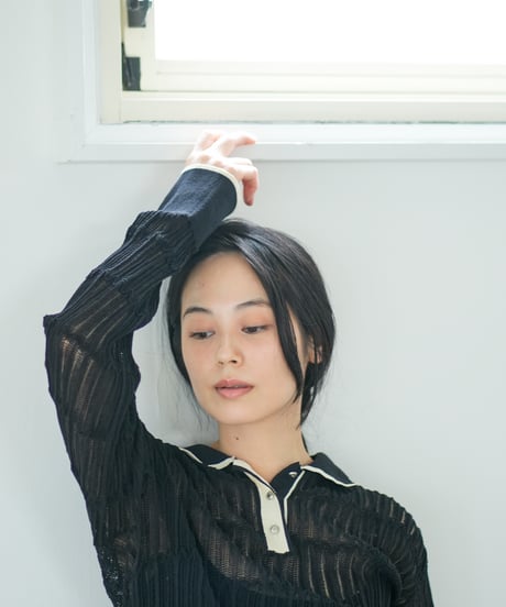 【Lallia Mu】 ロングスリーブメッシュニットポロ 2711452／2月上旬～2月中旬発送予定