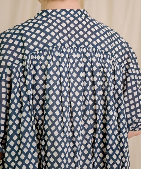 [Brocante / ブロカント]  36-0323X インドプリント(チェック) フロンセシャツ