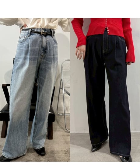 【cafune】  535602 tuck baggy denim pants