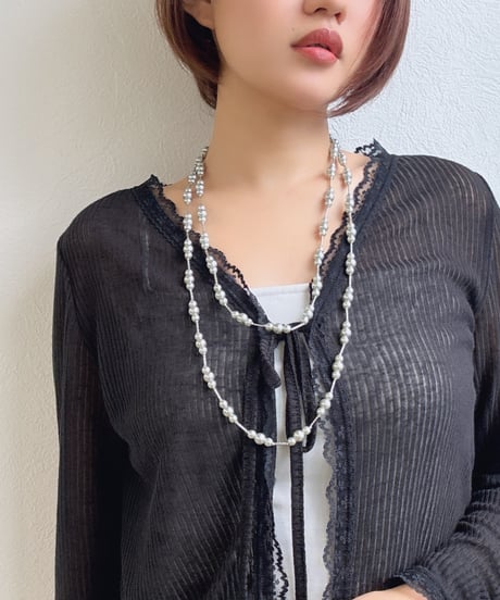 【charmaer 27 Early spring】297122 グレーパールロングネックレス