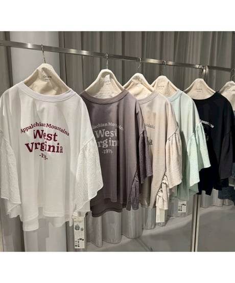 全国送料185円【ayane】  826516 ひらひらスリーブロゴTシャツ