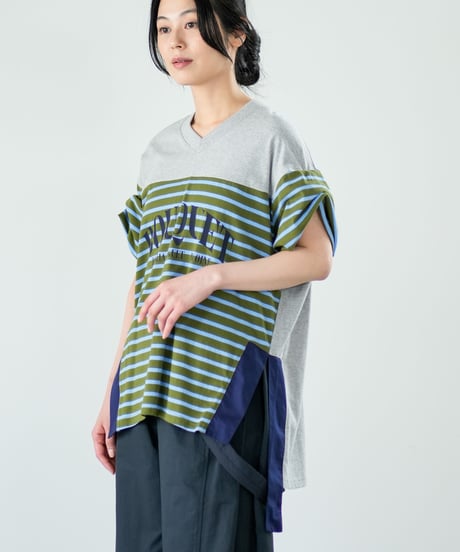 【Lallia Mu】 VネックボーダービックTシャツ 2711536／3月上旬～3月中旬発送予定