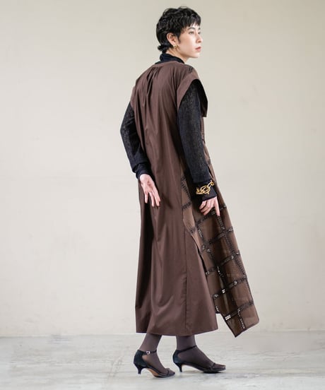 【Lallia Mu】2613374 クロッシェチェックパネルワンピース