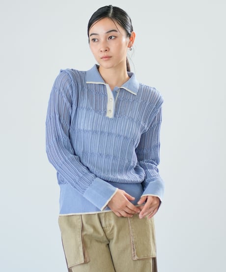 【Lallia Mu】 ロングスリーブメッシュニットポロ 2711452／2月上旬～2月中旬発送予定