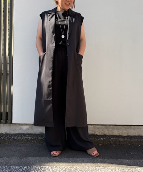 【siro de labonte】  R623301　long gilet　／　linen like twill