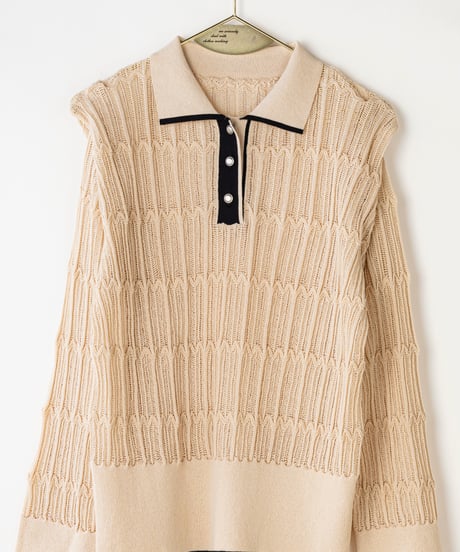 【Lallia Mu】 ロングスリーブメッシュニットポロ 2711452／2月上旬～2月中旬発送予定