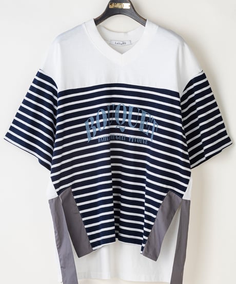 【Lallia Mu】 VネックボーダービックTシャツ 2711536／3月上旬～3月中旬発送予定