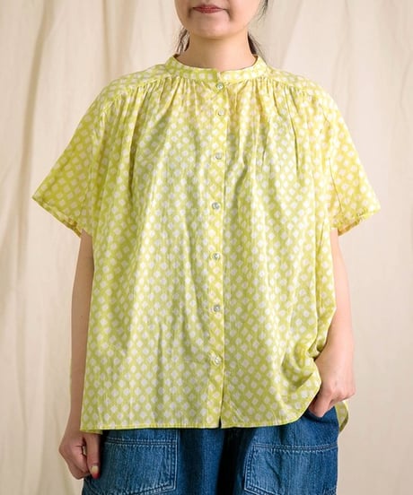 [Brocante / ブロカント]  36-0323X インドプリント(チェック) フロンセシャツ