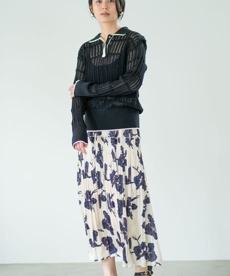 【Lallia Mu】 ロングスリーブメッシュニットポロ 2711452／2月上旬～2月中旬発送予定