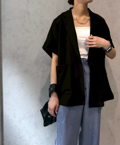 【cafune】625405 mat stretch georgette half sleeve jacket
