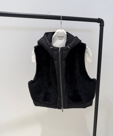 【ayane '26 winter collection】876814 エコファー×中綿ドッキングショートベスト