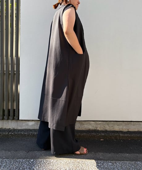 【siro de labonte】  R623301　long gilet　／　linen like twill