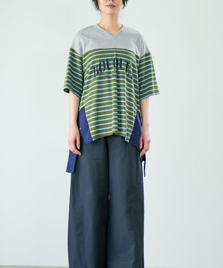 【Lallia Mu】 VネックボーダービックTシャツ 2711536／3月上旬～3月中旬発送予定
