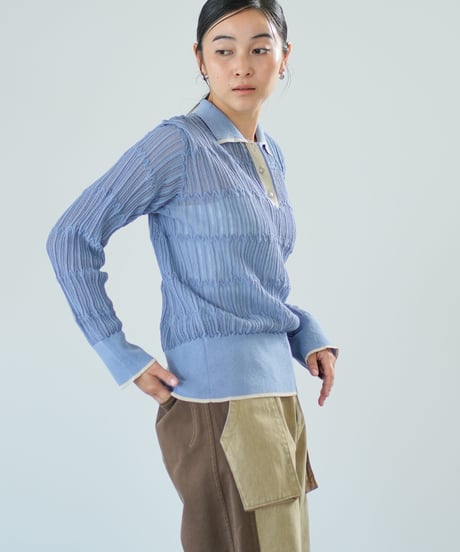 【Lallia Mu】 ロングスリーブメッシュニットポロ 2711452／2月上旬～2月中旬発送予定