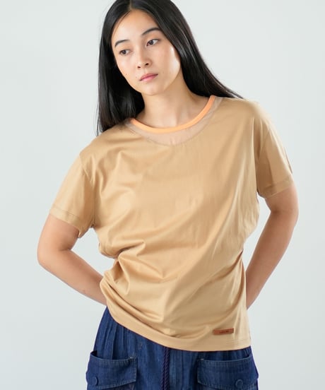 【Lallia Mu】 オーガンジーネックバイカラーカットソー 2711534／3月上旬～3月中旬発送予定