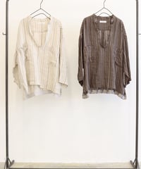 【LE MELANGE | '27 Spring Collection】40HERRINGBONE STRIPEスキッパーシャツ 8713206／２月下旬から３月中旬発送予定