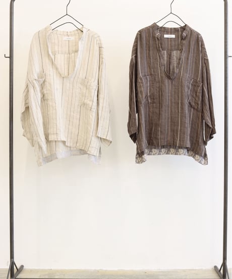 【LE MELANGE | '27 Spring Collection】40HERRINGBONE STRIPEスキッパーシャツ 8713206／２月下旬から３月中旬発送予定
