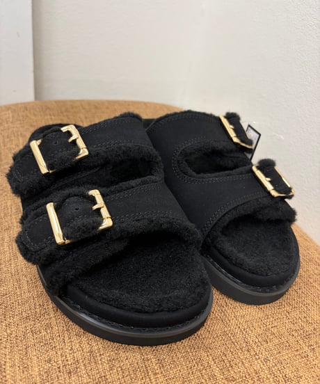 【ATELIER BRUGGE 】 26KS-39 ダブルバックル フットベッド ファーサンダル