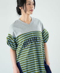 【Lallia Mu】 VネックボーダービックTシャツ 2711536／3月上旬～3月中旬発送予定
