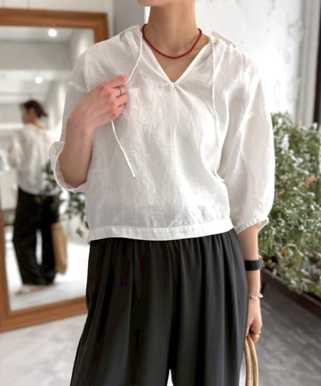 【cafune】625906　French linen form sleeve pullover
