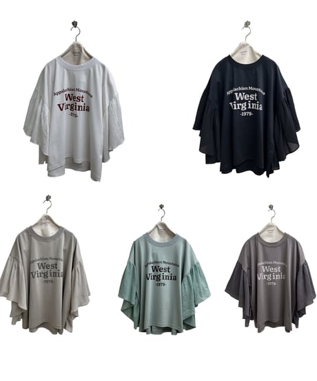 全国送料185円【ayane】  826516 ひらひらスリーブロゴTシャツ