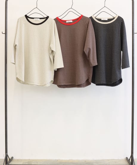 【LE MELANGE| '27 Spring Collection】マルチボーダー七分袖ラグランT 8711010／２月下旬から３月中旬発送予定