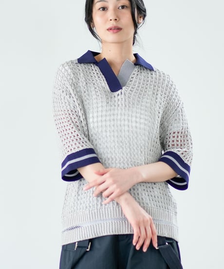 【Lallia Mu】 フィッシュネットニットポロ 2711461／3月上旬～3月中旬発送予定