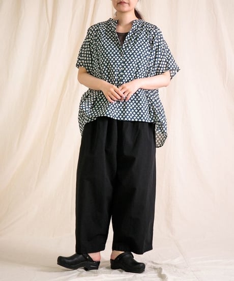 [Brocante / ブロカント]  36-0323X インドプリント(チェック) フロンセシャツ