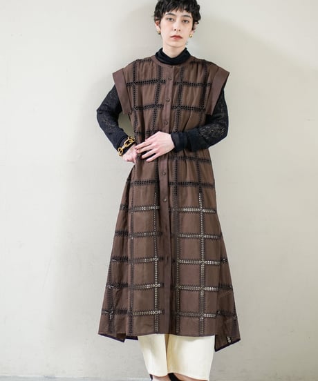 【Lallia Mu】2613374 クロッシェチェックパネルワンピース