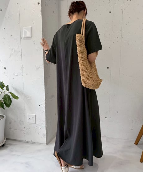 【cafune】625102 2サイズ展開 mat stretch georgette flare onepiece