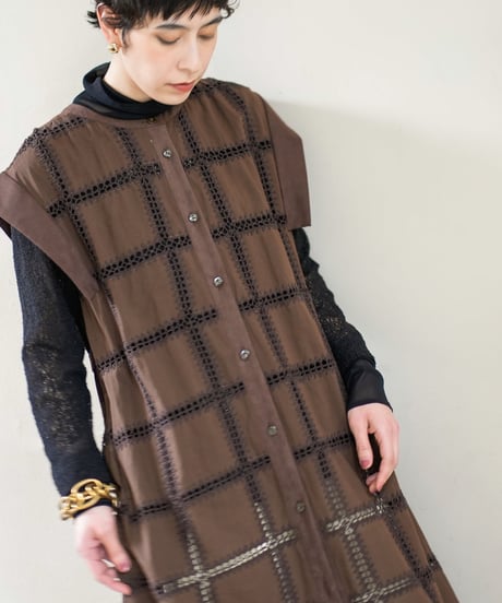 【Lallia Mu】2613374 クロッシェチェックパネルワンピース