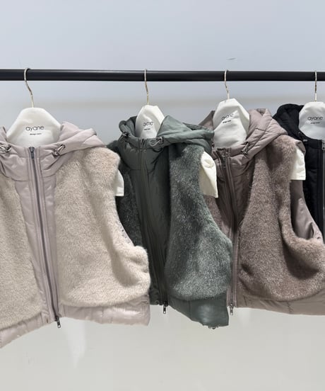 【ayane '26 winter collection】876814 エコファー×中綿ドッキングショートベスト